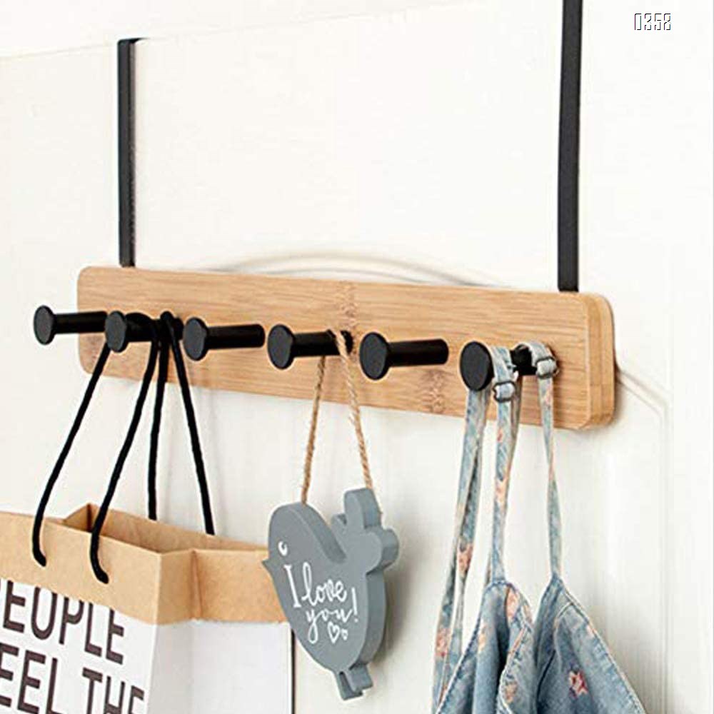 Bamboo Wood Over The Door Coat Rack 5 Hooks Heavy Duty for Hanging for