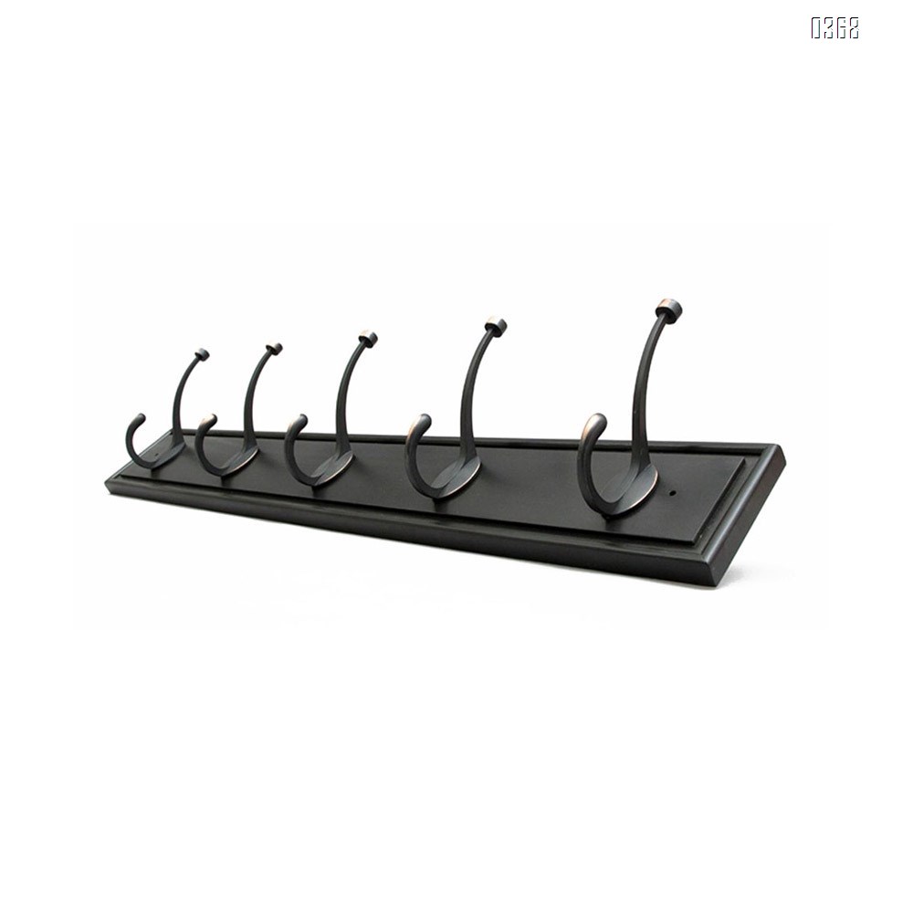 Black Bamboo Wall Mounted Coat Rack with 5 Hooks Modern Decor for